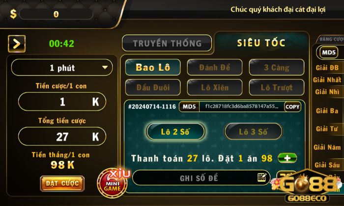 Lô đề siêu tốc Go88 - tỉ lệ ăn thưởng cực cao